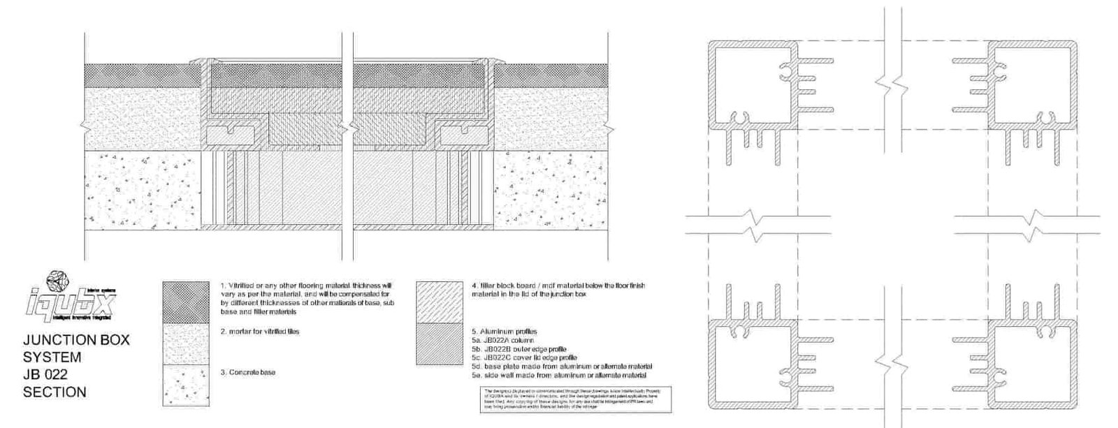 JB022 IQUBX ALUMINIUM MODULAR FLOOR JUNCTION BOX DRAWINGS
