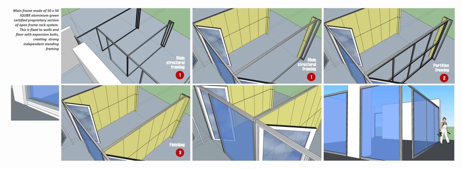 use of iqubx open frame structure system to create freestanding cabins
