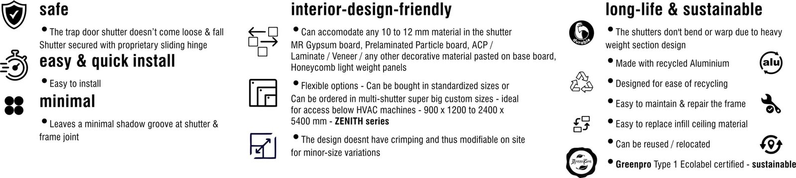 advanced engineered skyhatch by iqubx professioanl ceiling access solutions - USP - benefits & features